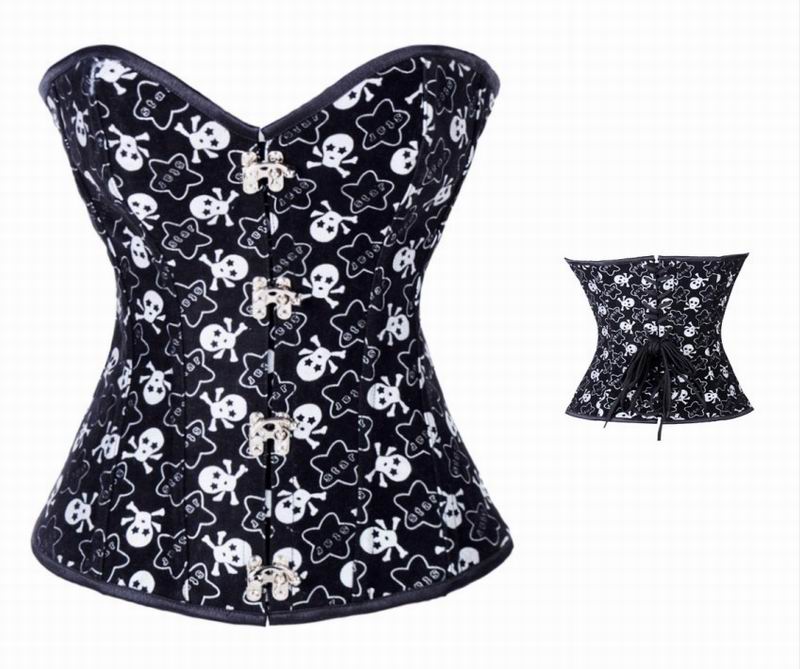 Skull and Star Print Steel Boned Corset